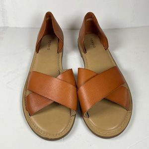 Torrid Brown Faux Leather Cross Strap D'Orsay Sandals